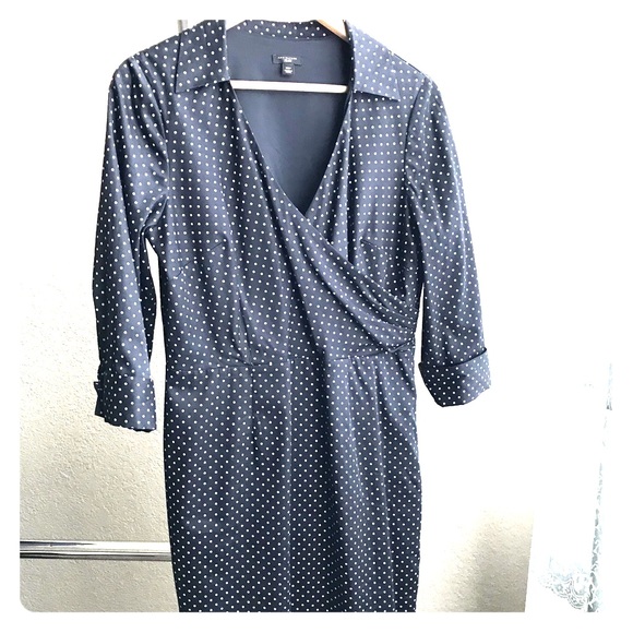 NWOT Ann Taylor Petite Navy Faux Wrap Dress 12 - Picture 1 of 3